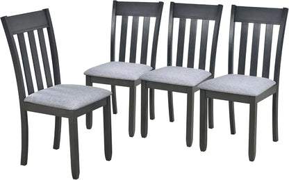 Extendable Round Wood Dining Room Table Set with Upholstered Chairs of 4-6 Persons