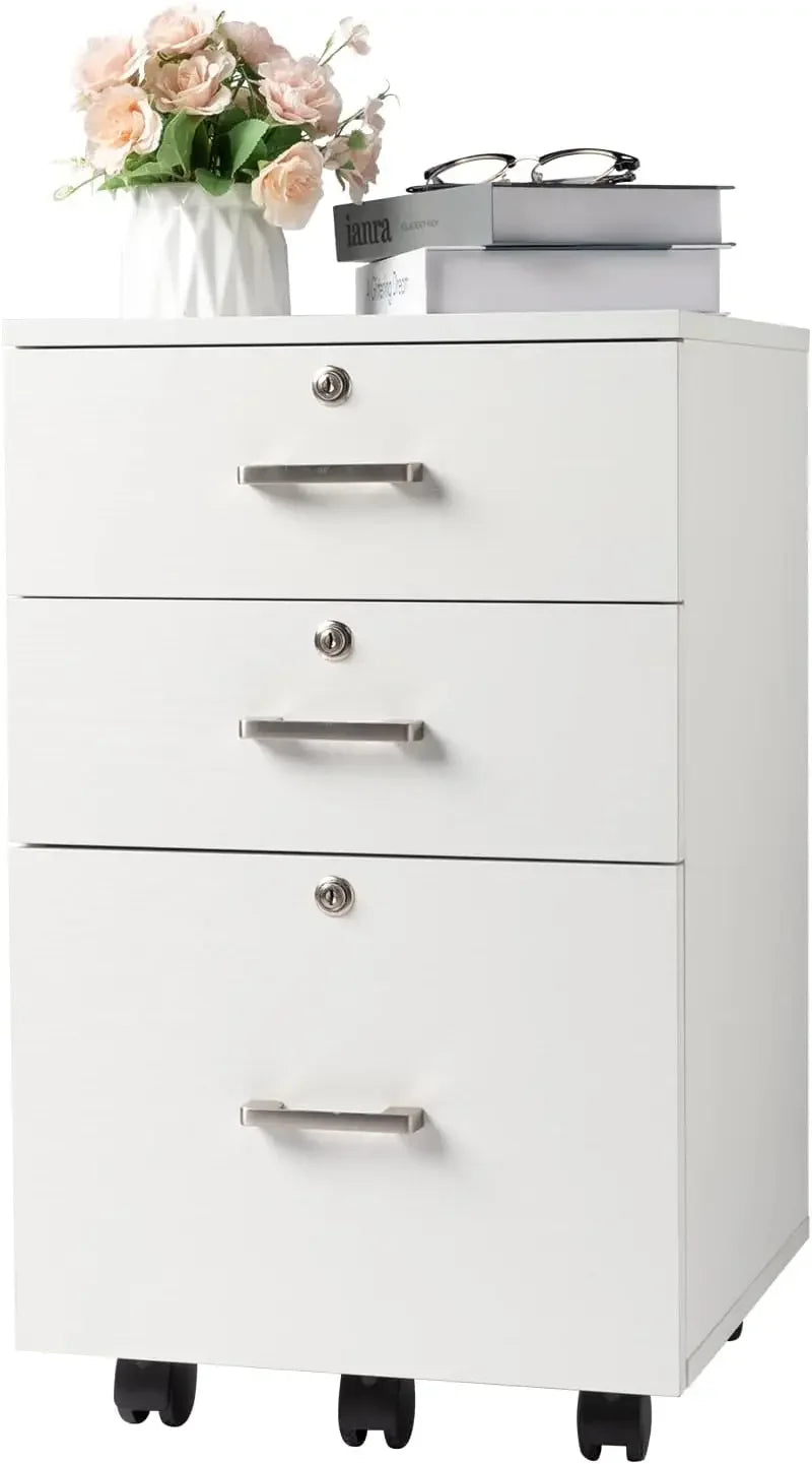 3 Drawer Rolling File Cabinet with Lock for Home Office