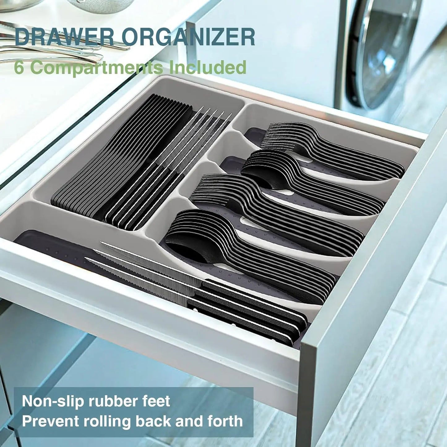 Black 49-Piece Flatware Set with Drawer Organizer