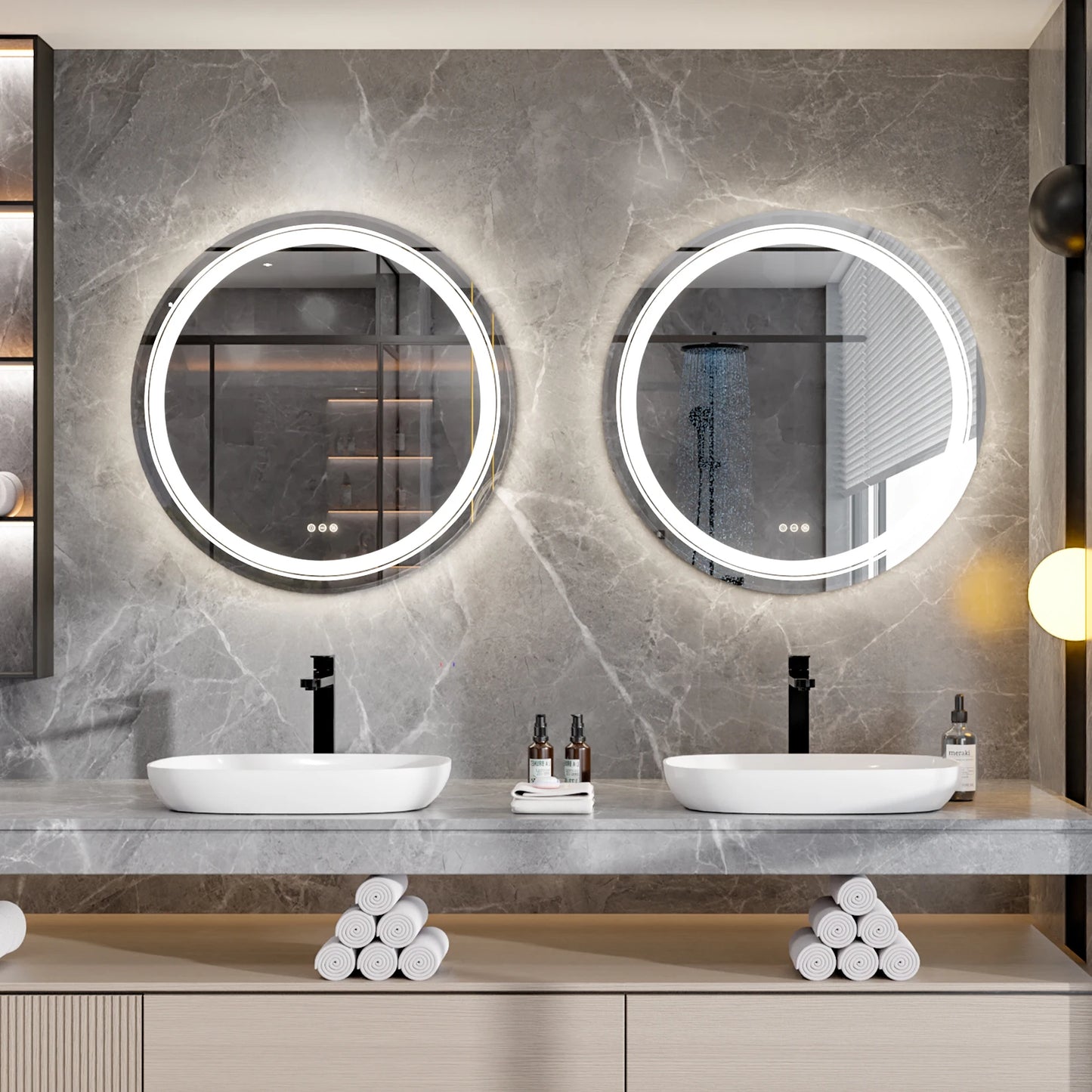 24"/32"/36" Round LED Bathroom Mirror with Front & Backlit Light