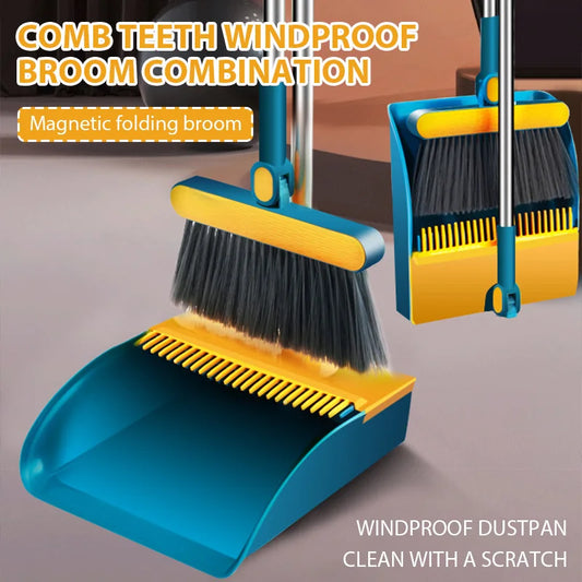 Foldable Broom and Upright Dust Pan Set