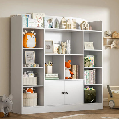 Freestanding Book Shelves with 11 Cubbies and 2 Cabinets