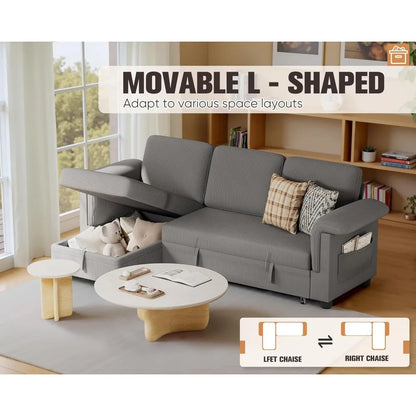 Pull Out Sleeper Couch with Storage and Reversible Chaise