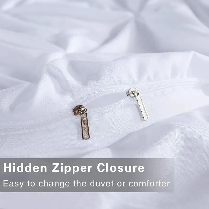 3 Piece Soft Microfiber Pinch Pleat Duvet Cover Set with Zipper