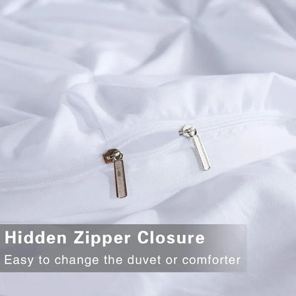 3 Piece Soft Microfiber Pinch Pleat Duvet Cover Set with Zipper