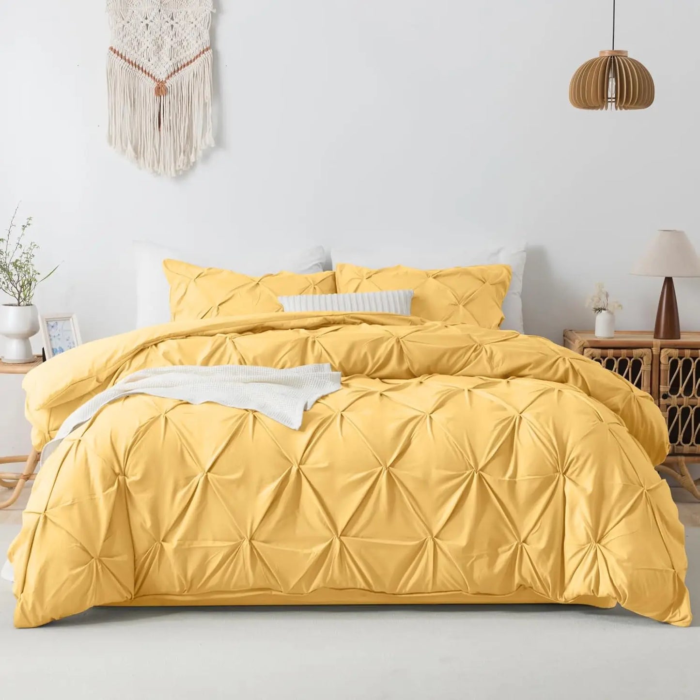 3 Piece Soft Microfiber Pinch Pleat Duvet Cover Set with Zipper