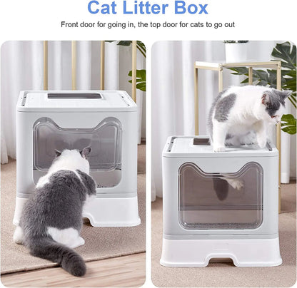 Front Entry, Top Exit Cat Litter Box with Scoop and Drawer