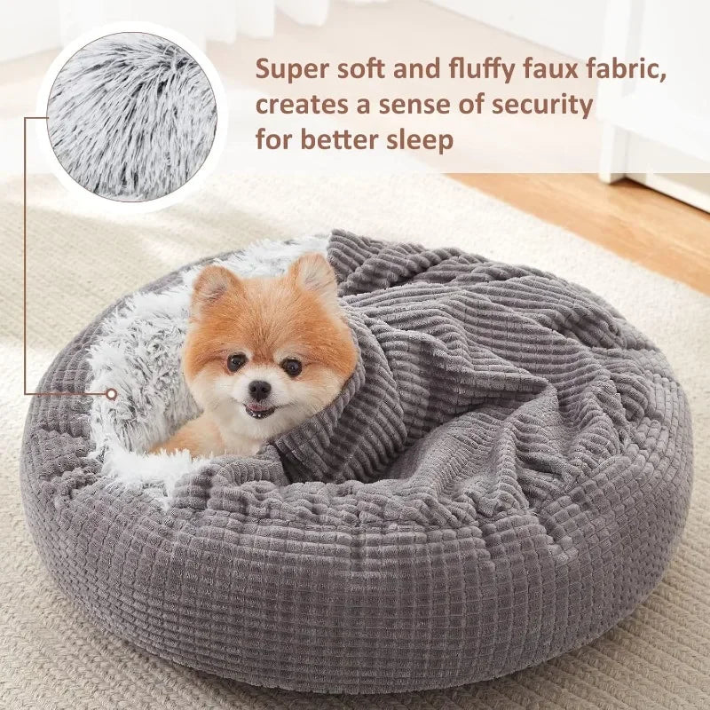 Small Round Dog Bed with Blanket Attached
