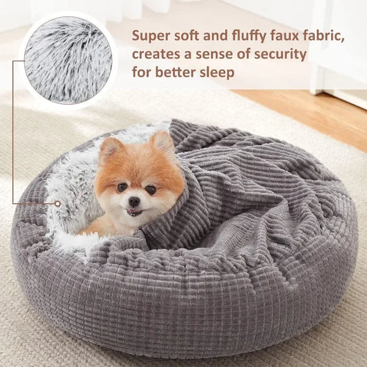 Small Round Dog Bed with Blanket Attached