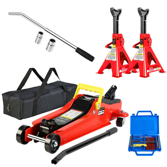 2T Low Profile Floor Jack with 3T Jack Stands and Tire Repair Kit
