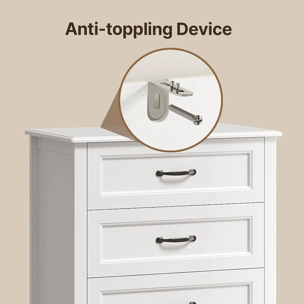 White Wood Chest of Drawers with Anti-Tip Device
