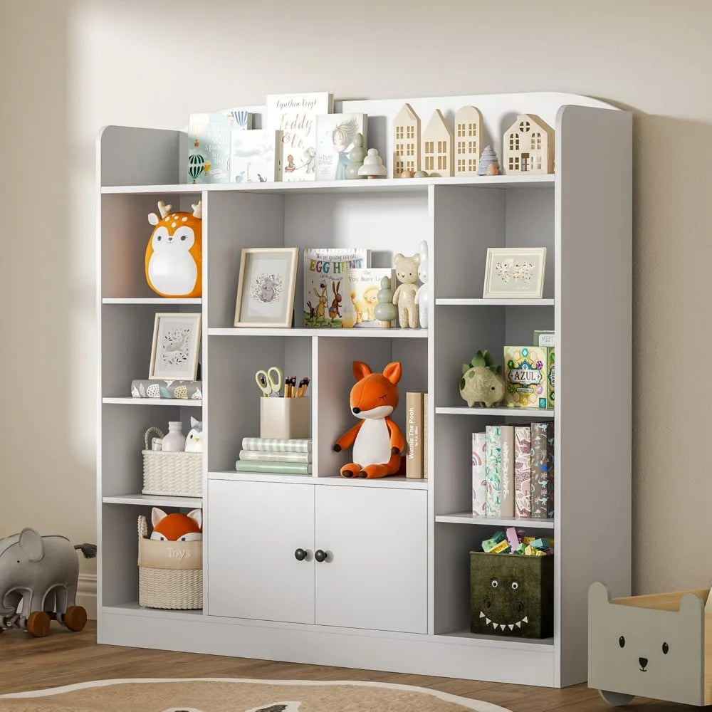 Freestanding Book Shelves with 11 Cubbies and 2 Cabinets