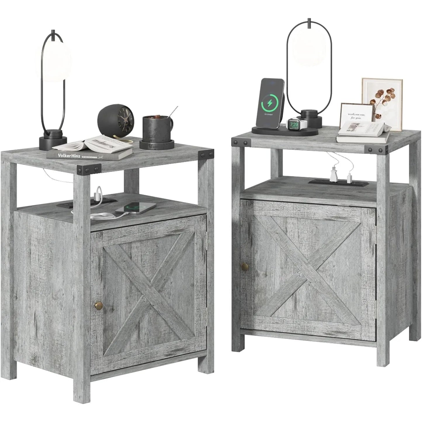 Set of 2 Night Stands with or End Table with USB Charging Station