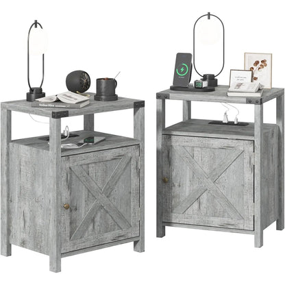 Set of 2 Night Stands with or End Table with USB Charging Station