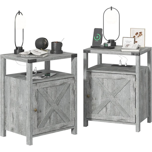 Set of 2 Night Stands with or End Table with USB Charging Station