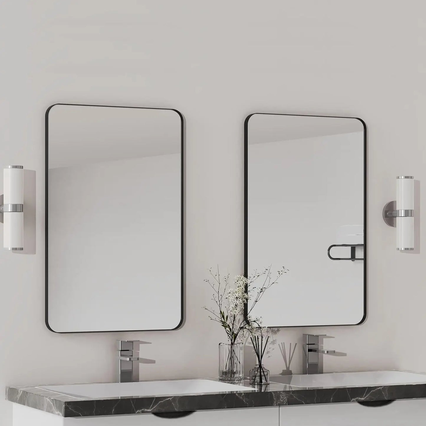 2-Pack Bathroom Mirrors 24 x 36 Inch, Black Metal Rectangle Framed