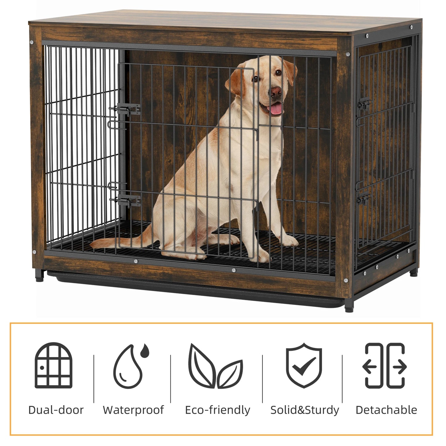 Dog Kennel End Table with Double Doors and Removable Tray