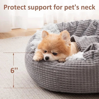 Small Round Dog Bed with Blanket Attached