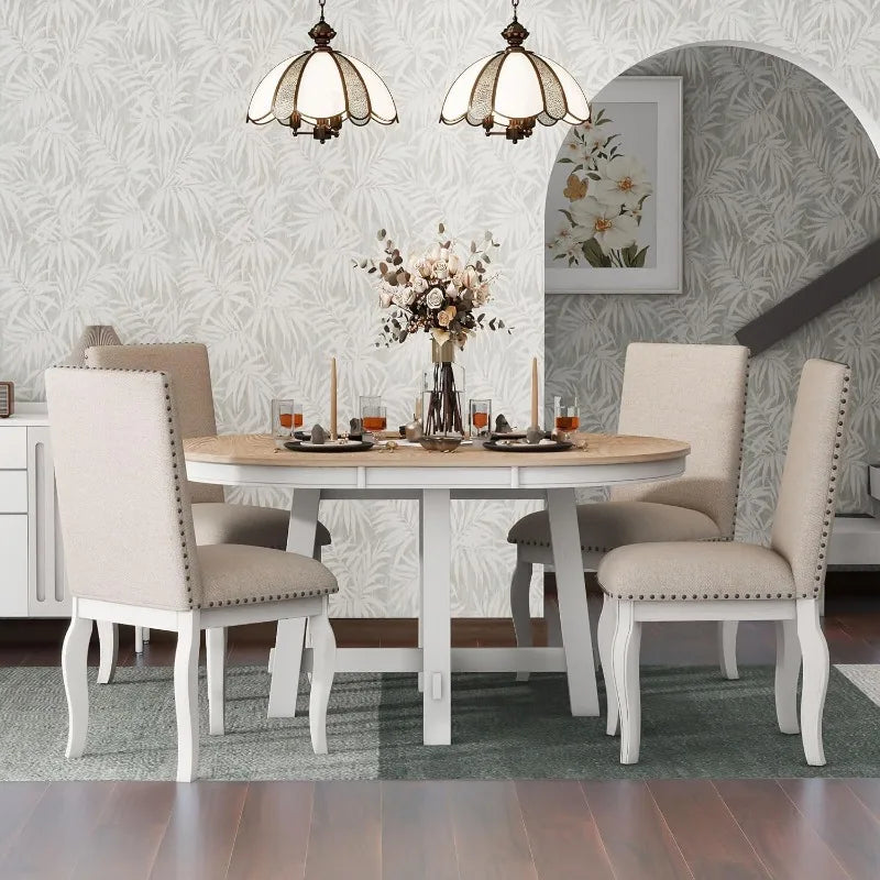 5-Piece Farmhouse Dining Table Set With 4 Upholstered Dining Chairs