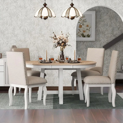 5-Piece Farmhouse Dining Table Set With 4 Upholstered Dining Chairs