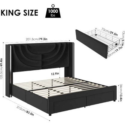 Upholstered Bed Frame with 2 Storage Drawers