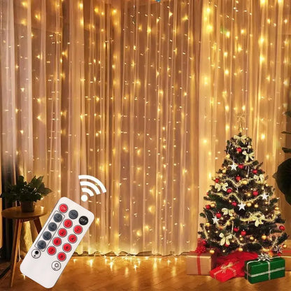 Hanging Curtain Lights, Warm White USB Plug in 8 Modes with Remote