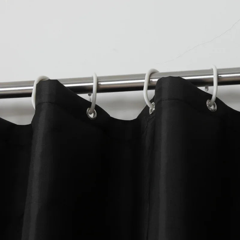 Solid Black Waterproof Fabric Shower Curtains With Hooks
