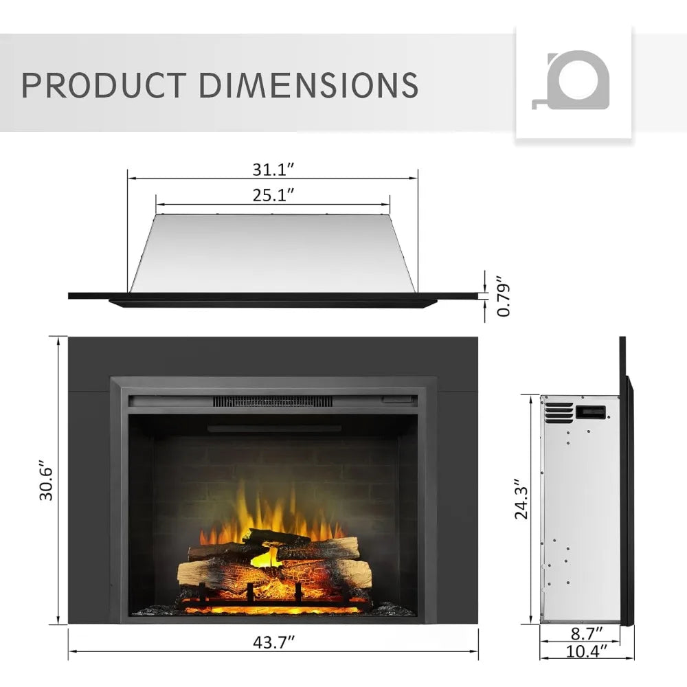 Electric Fireplace Insert, 750/1500W Heater