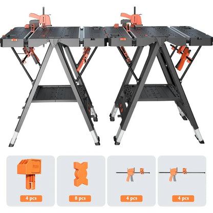 Combined Portable Folding Work Table - 2-in-1 Sawhorse & Workbench