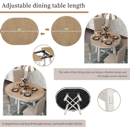 5-Piece Farmhouse Dining Table Set With 4 Upholstered Dining Chairs