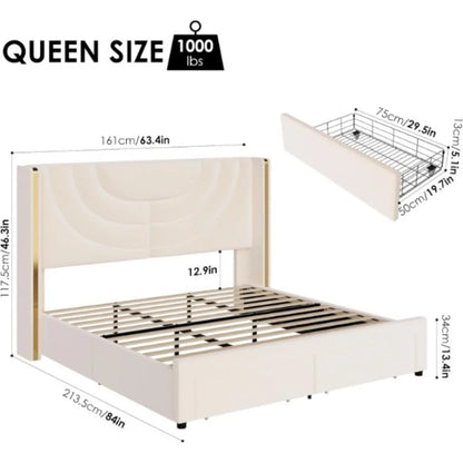 Upholstered Bed Frame with 2 Storage Drawers