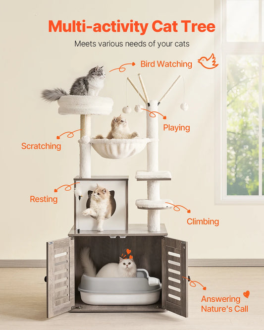 Multi-level Large Cat Tree with Litter Box Enclosure and Sisal Scratching Post