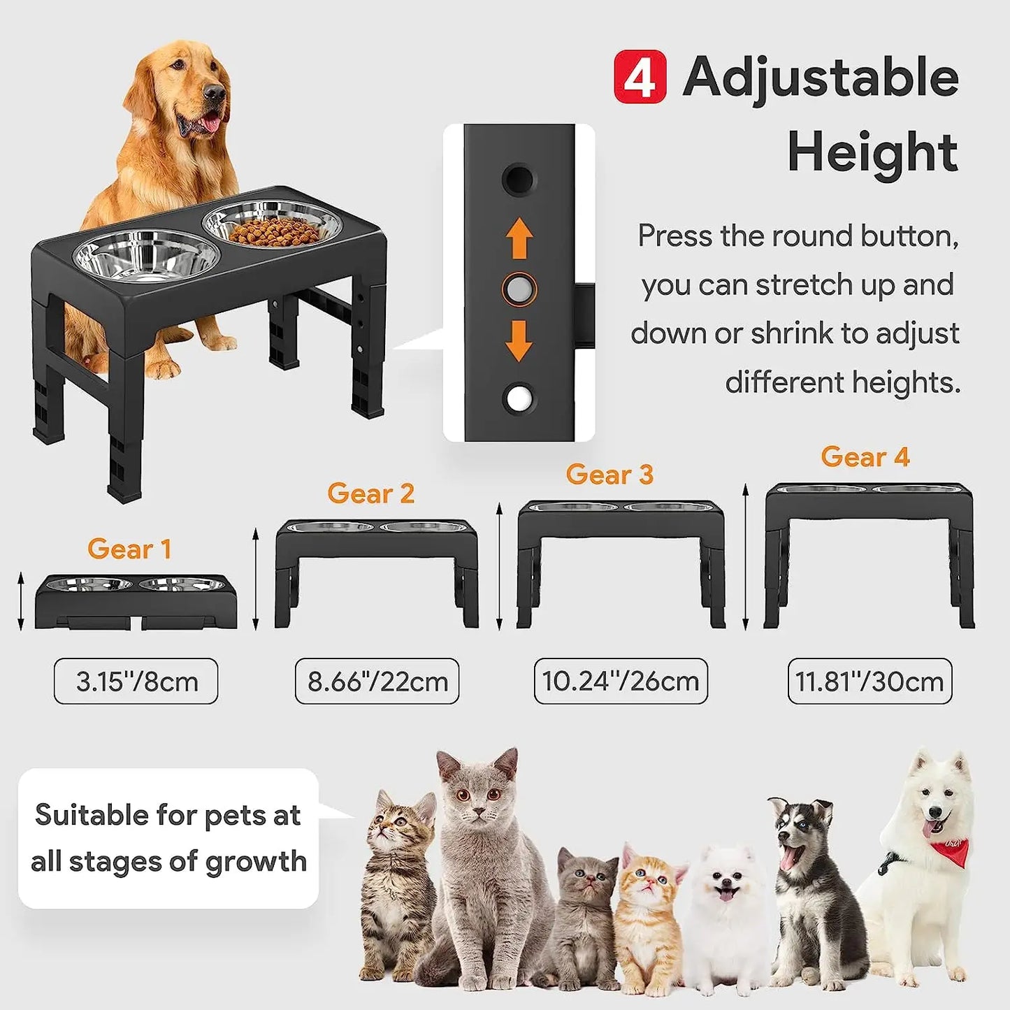 Multi Height Folding Feeder For Dog & Cat Stainless Steel Bowls!