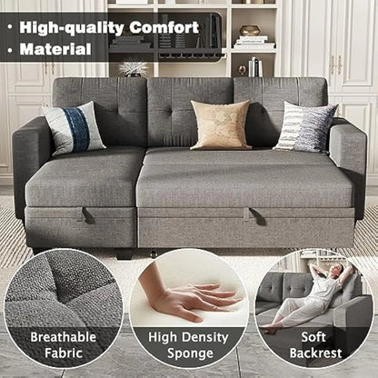 L Shaped Sleeper Sofa Sectional Couch with Storage Chaise Lounge