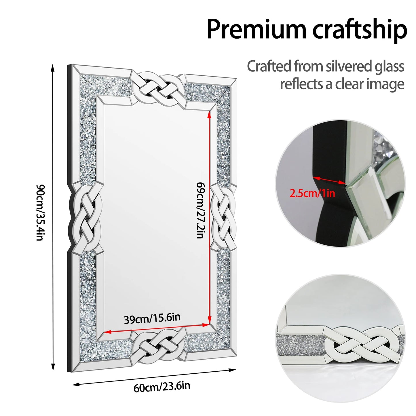 Large Crystal Crush Diamond Decorative Mirror