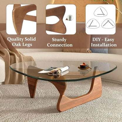 Triangle Glass Coffee Table with Wooden Base