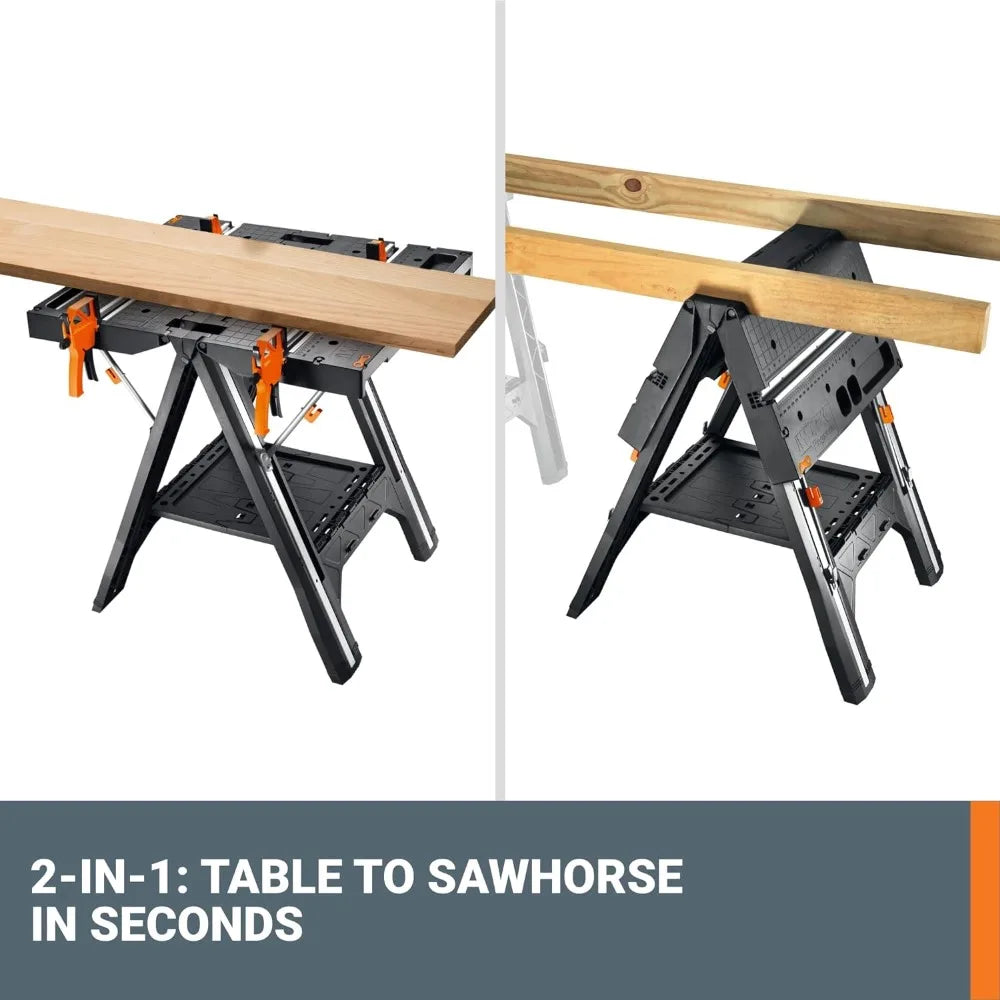 2-in-1 Lightweight Portable Folding Workbench & Sawhorse  31" W x 25" D x 32" H