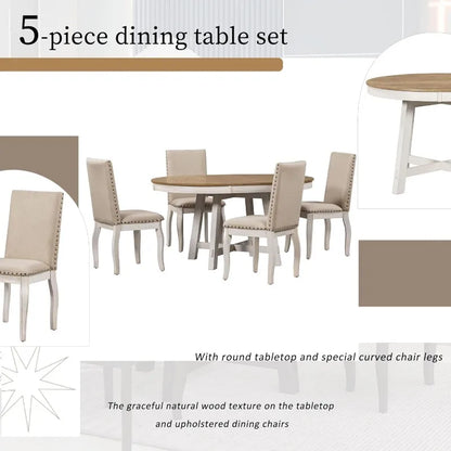 5-Piece Farmhouse Dining Table Set With 4 Upholstered Dining Chairs