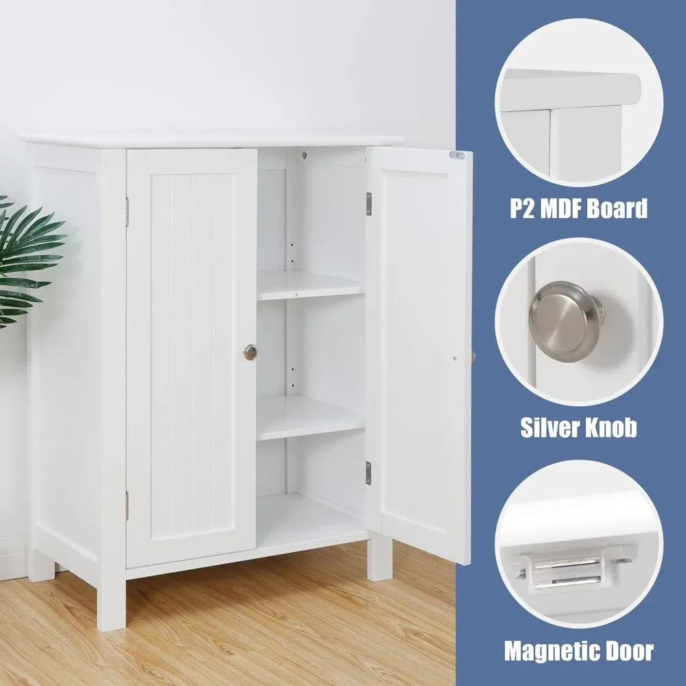 Floor Storage Cabinet with Adjustable Shelf and Double Door