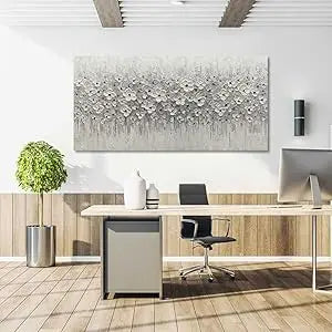 White Botanical Wall Painting for Living Room , Bedroom or Office