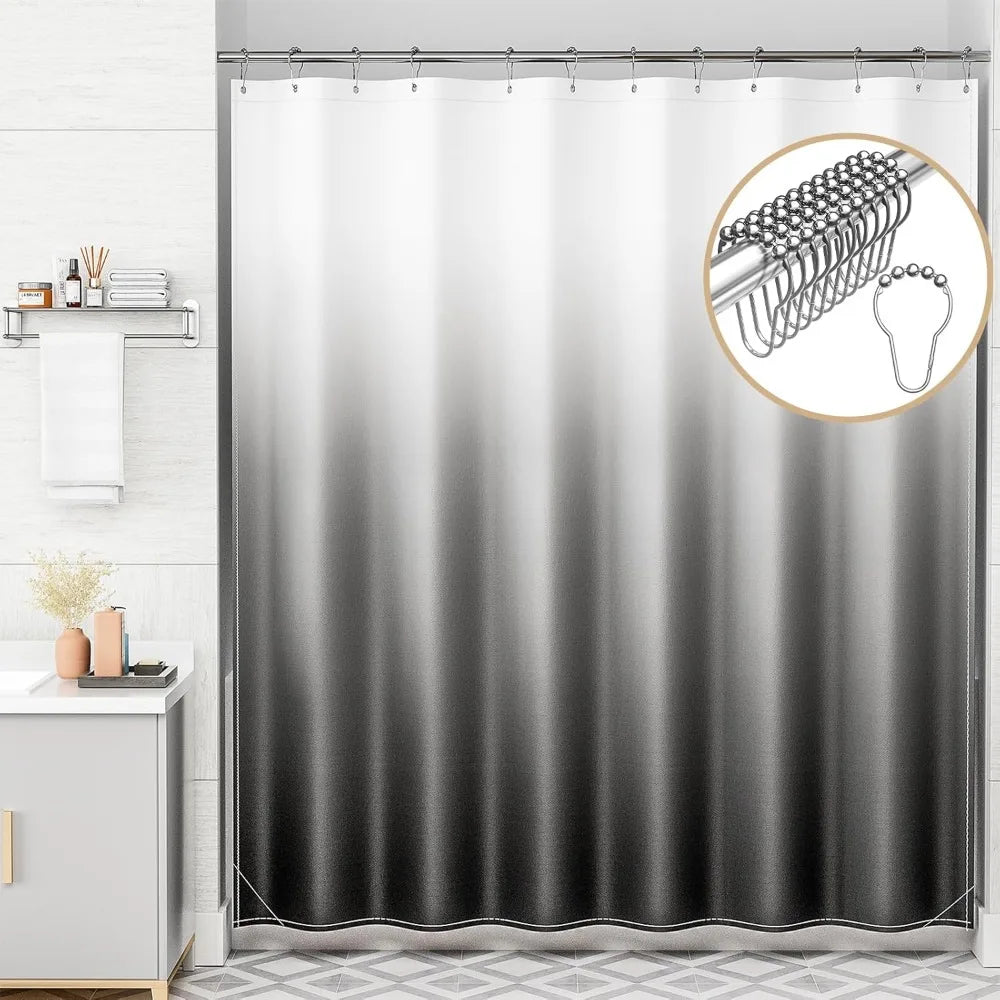 Cloth Gradient Shower Curtain Set With 12 Showers Curtain Hooks