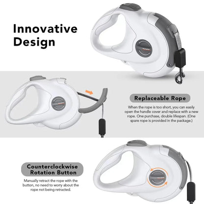 Retractable,  Reflective Dog Leash With Reinforced Nylon Lead