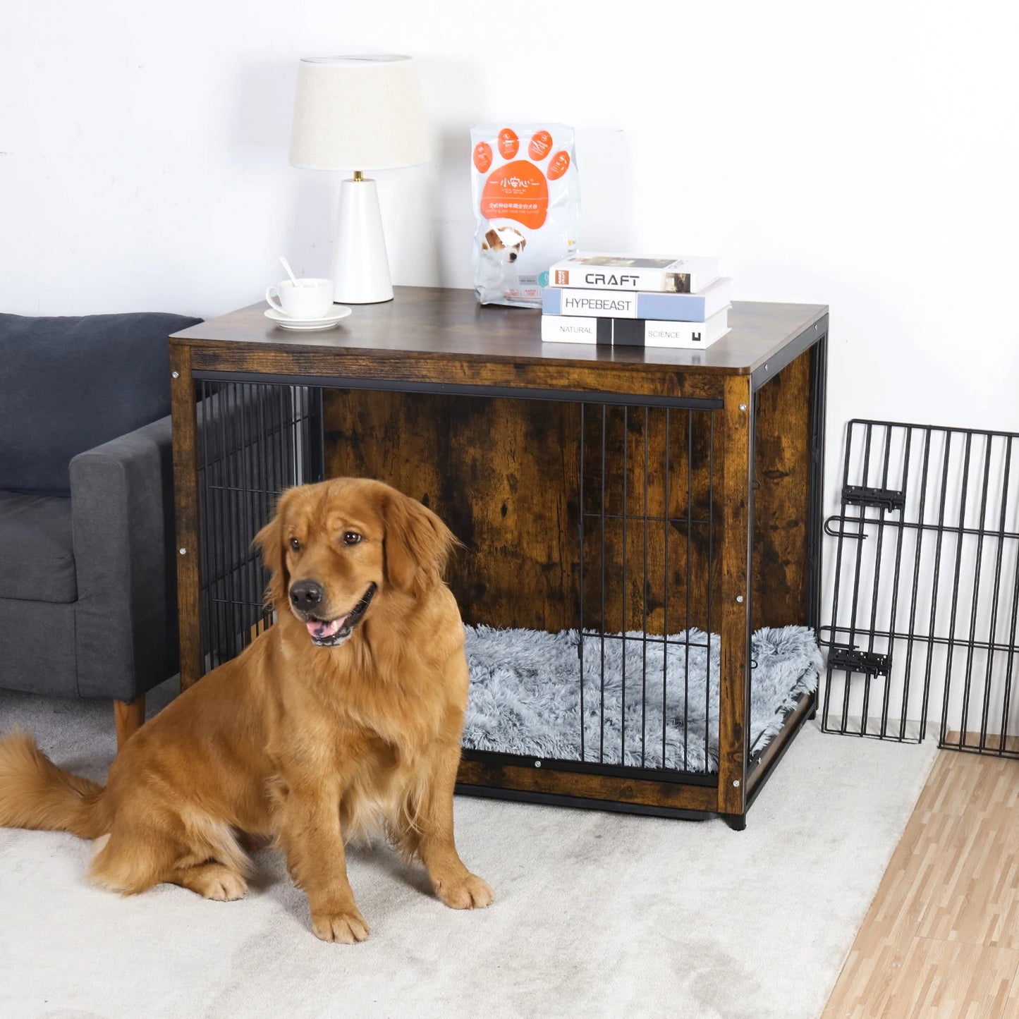 Dog Kennel End Table with Double Doors and Removable Tray