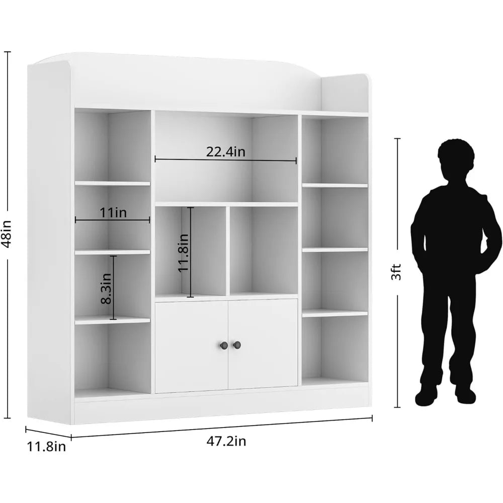Freestanding Book Shelves with 11 Cubbies and 2 Cabinets