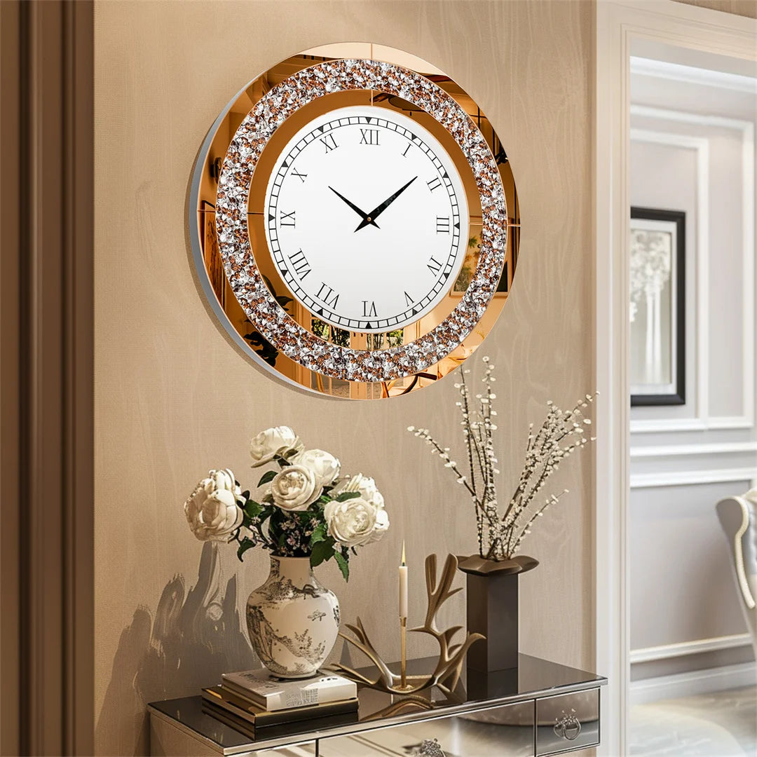 Round Diamond Mirror Wall Clock