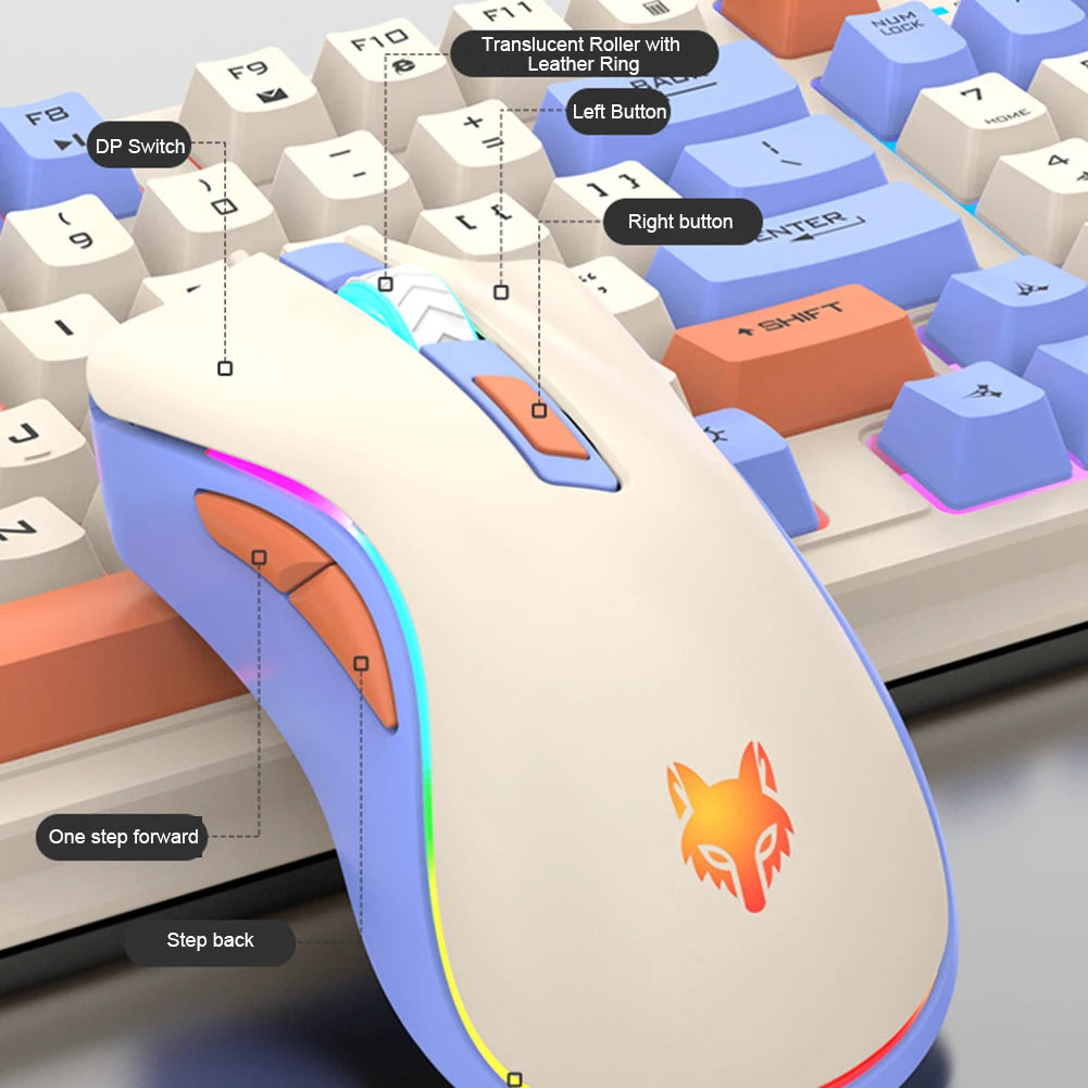 94 Key Customized Gaming Keyboard with Mouse RGB Backlit Wired Keyboard