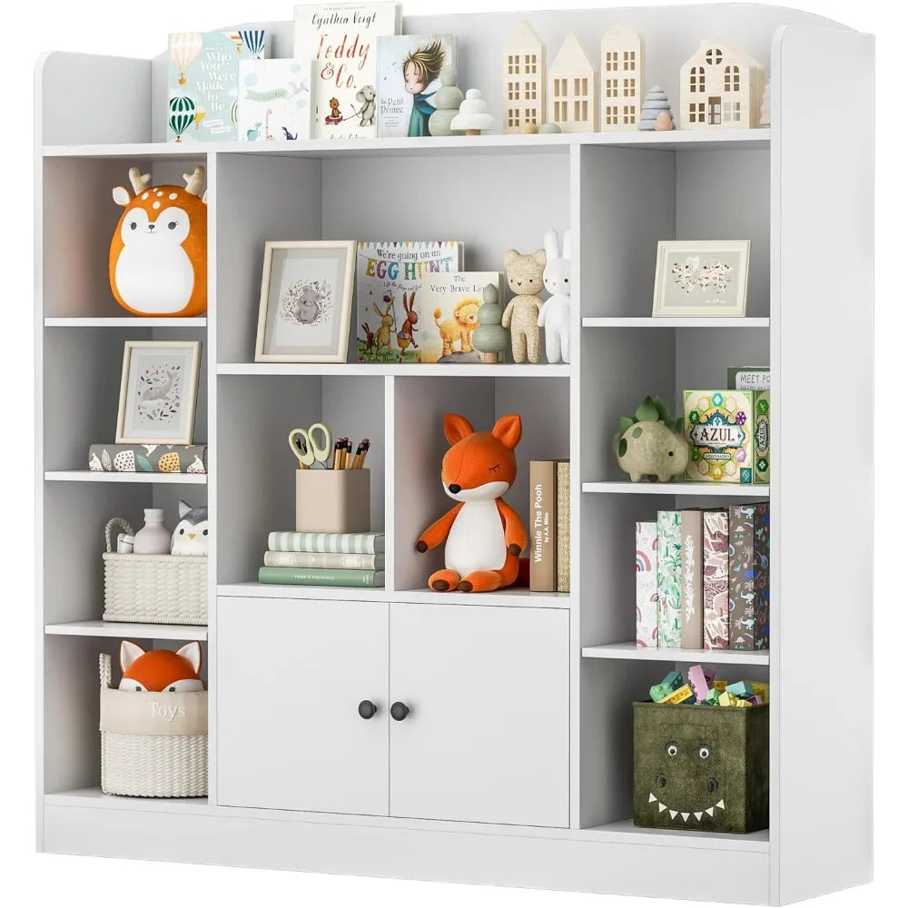 Freestanding Book Shelves with 11 Cubbies and 2 Cabinets
