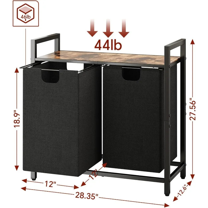 Laundry Hamper with Shelf & 2 Pull-Out Removable Bags