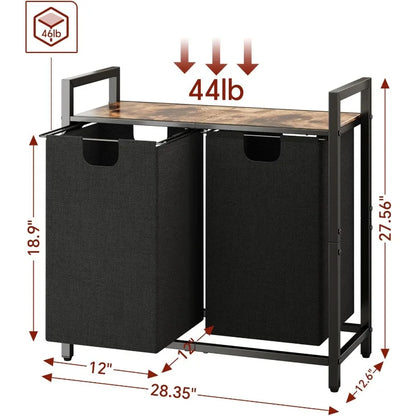 Laundry Hamper with Shelf & 2 Pull-Out Removable Bags