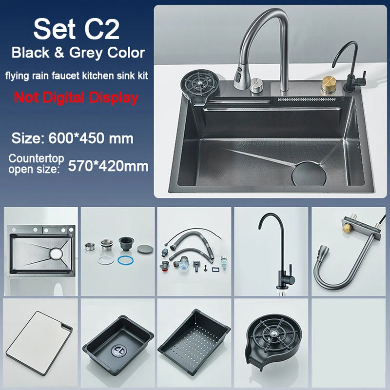 Stainless Steel Kitchen Sink with Faucet Digital Display
